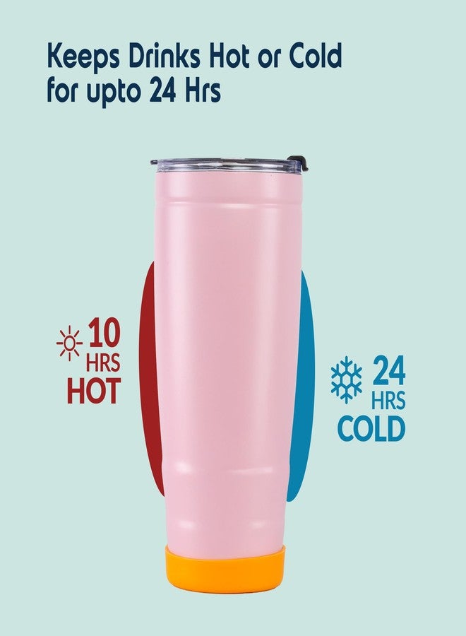 Headway by rabitat REO Insulated Stainless Steel Tumbler 500 ml | Double Wall Vacuum Travel Mug | Hot & Cold | Flip-Open Straw Sipper | Leak Proof Flask for Office, Gym, Travel | Blush Pop - Image 4